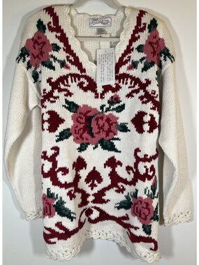 NEW Vintage 80s Nuggets Deadstock cottagecore grandmacore floral vneck sweater L